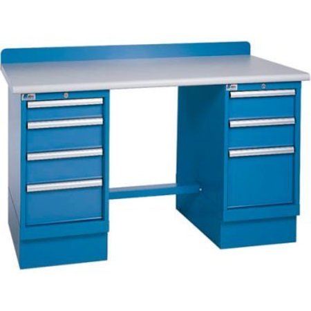LISTA INTERNATIONAL Technical Workbench w/3 and 4 Drawer Cabinets, Plastic Laminate Top - Blue XSTB41-60PT/BB